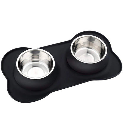 Stainless Steel Double Pet Bowl With Non-Skid Silicone Mat