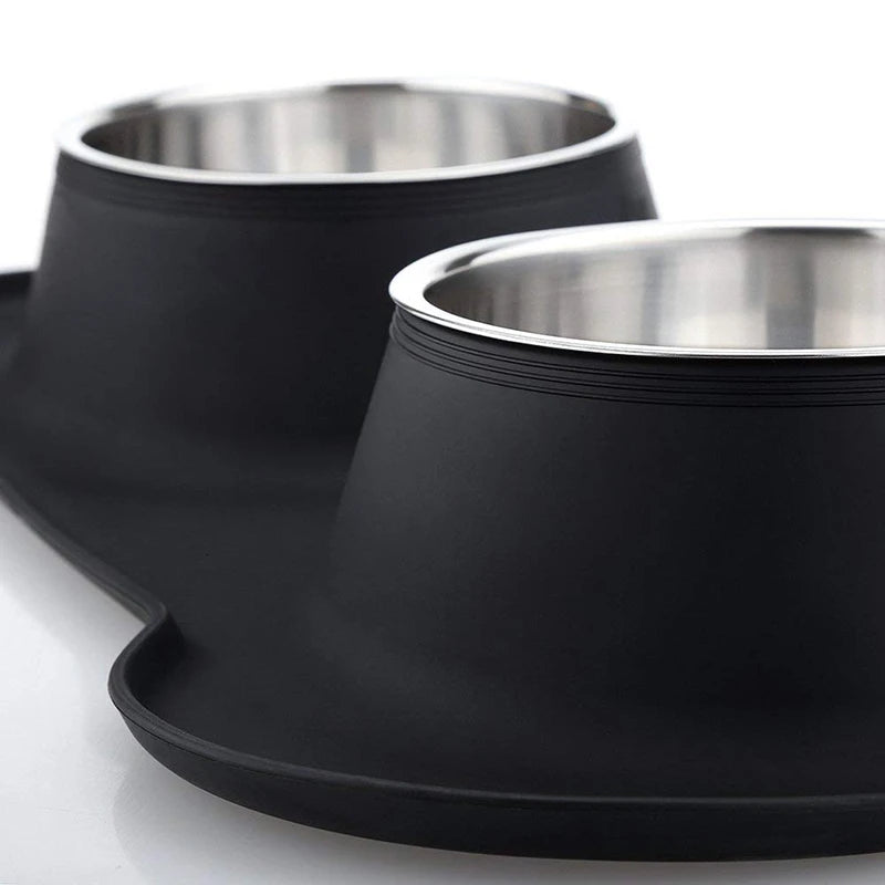 Stainless Steel Double Pet Bowl With Non-Skid Silicone Mat